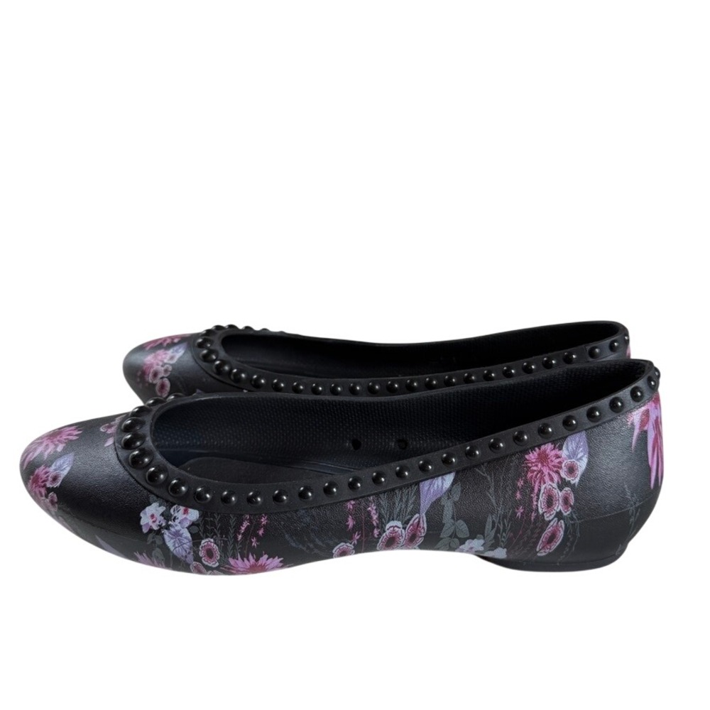 Crocs Lina Luxe Studded Flat Black and Plum‎ Floral